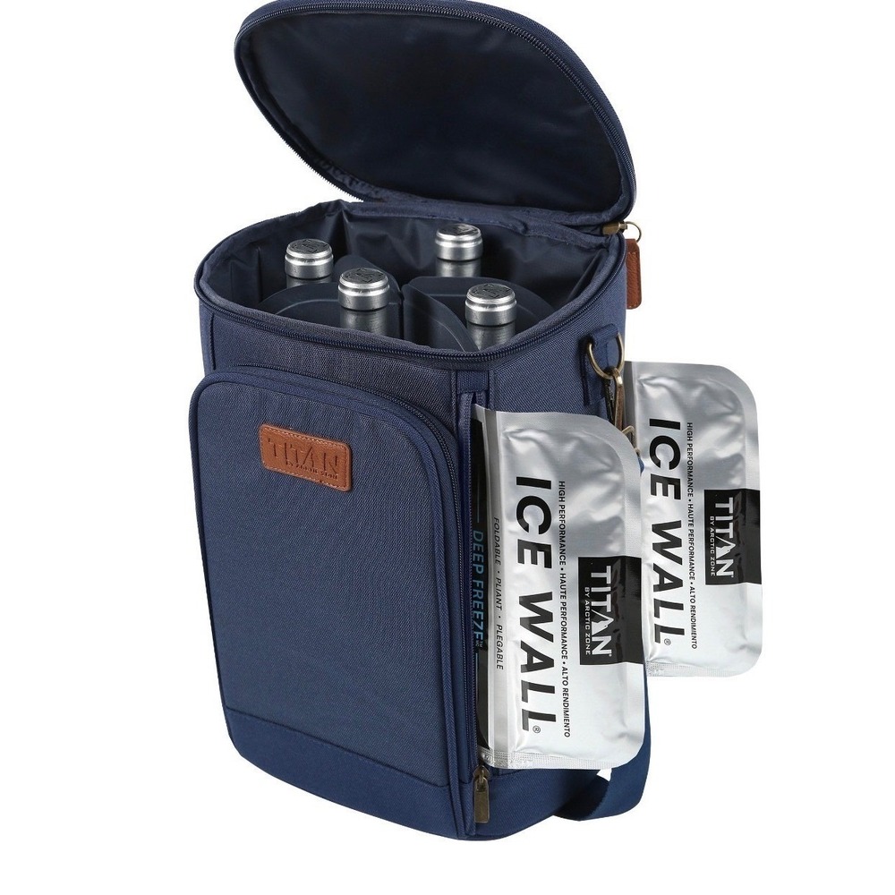 Titan Arctic Zone insulated bottle tote LunchBox Cooler Bag NavyBlue 2 Ice Walls